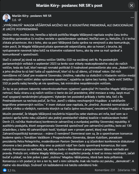 Marián Kéry sa pustil do Magdy Vášáryovej. 