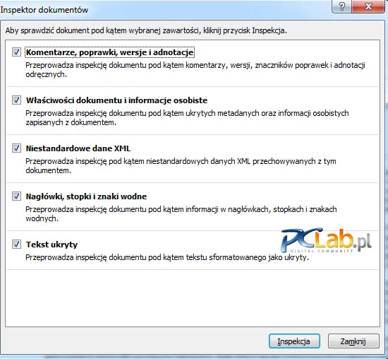 MS Word 2007 – funkcje Inspektora dokumentów