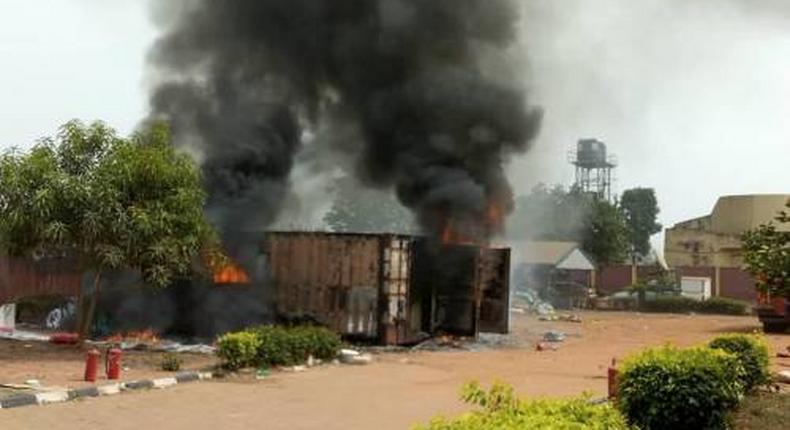 Container on fire in INEC's Anambra State office [Channels Television]
