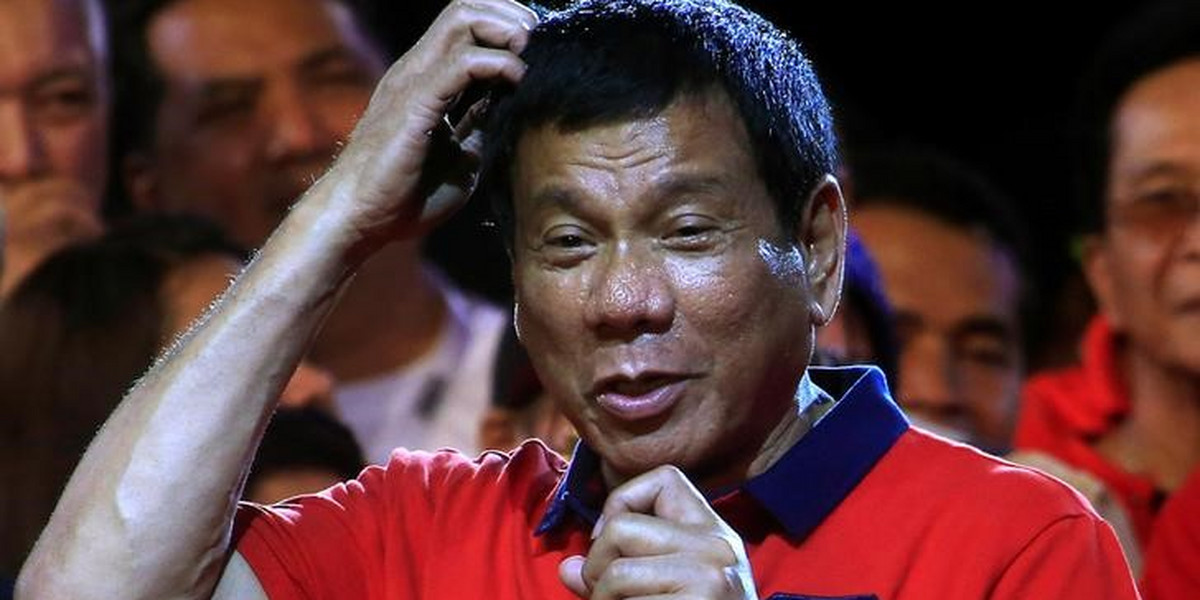 Rodrigo "Digong" Duterte, a Philippine presidential candidate and the Davao mayor, during a "Miting de Avance" before the national elections at Rizal Park in Manila.