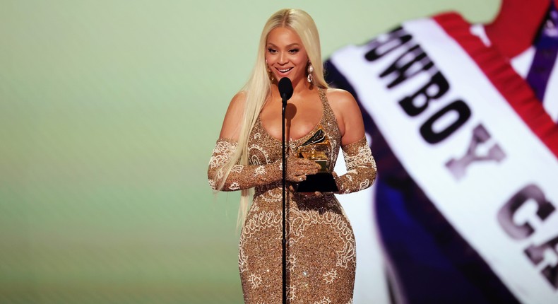 Beyonc accepts the award for best country album at the 2025 Grammys.Kevin Winter/Getty Images for The Recording Academy