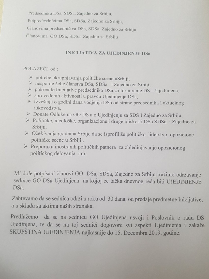 Dokument poslat starim-novim članovima