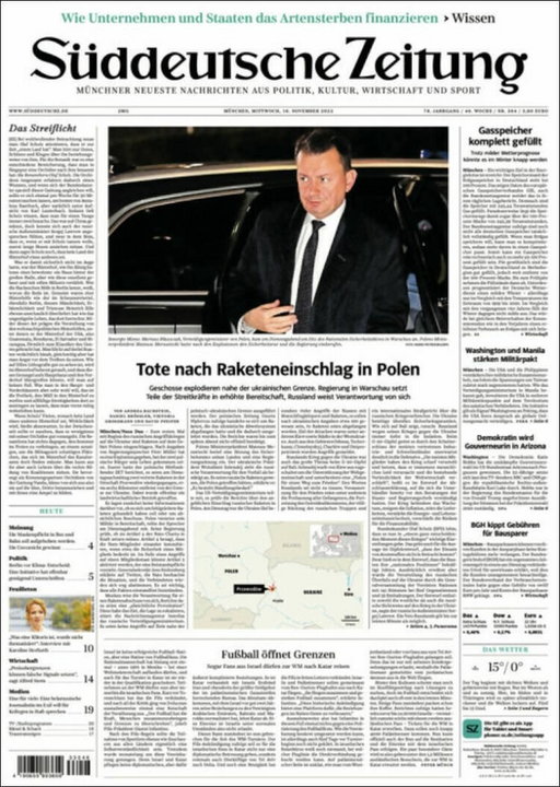 "Ofiary uderzenia rakiety w Polskę" - "Suddeutsche Zeitung"