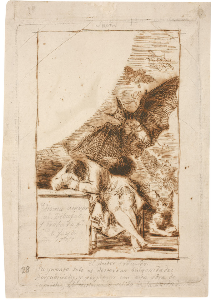 Goya, "Uniwersalny język" z serii o śnie (1797)