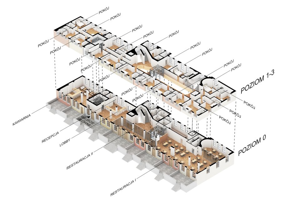 Projekt hotelu w kompleksie kamienic