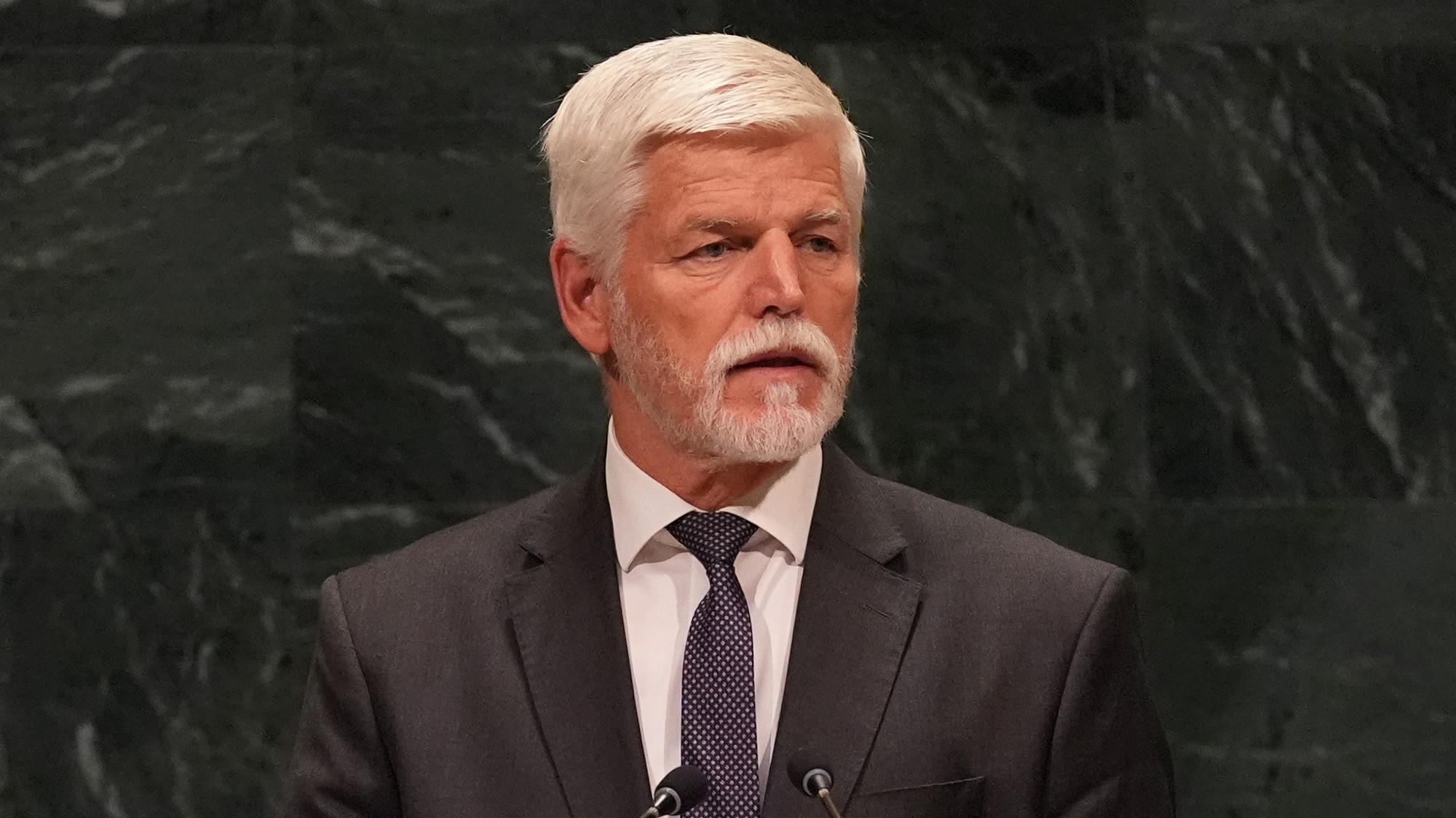 Český prezident Petr Pavel počas rozpravy 81. zasadnutia Valného zhromaždenia Organizácie Spojených národov v New Yorku.