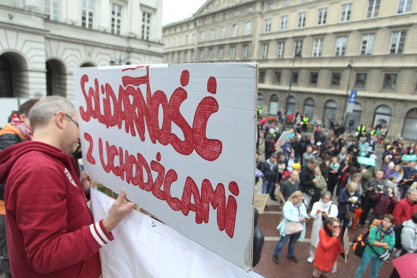 Manifestacja poparcia dla uchodźców w Warszawie