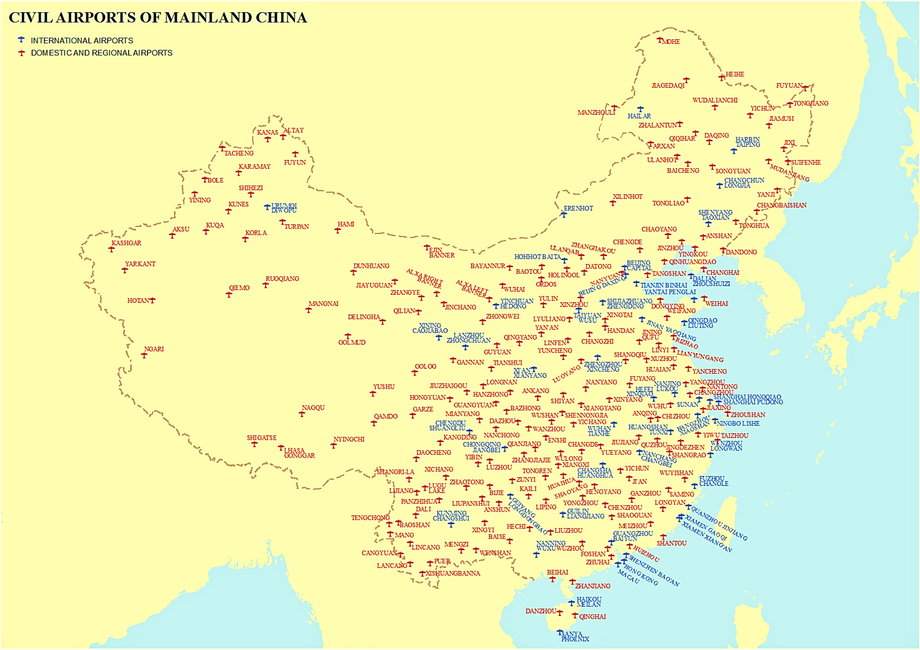 Mapa chińskich lotnisk cywilnych