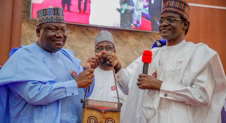 President of the Senate, Dr. Ahmad Lawan and Yobe state governor, Mai Mala Buni. [Twitter/@SPNigeria]