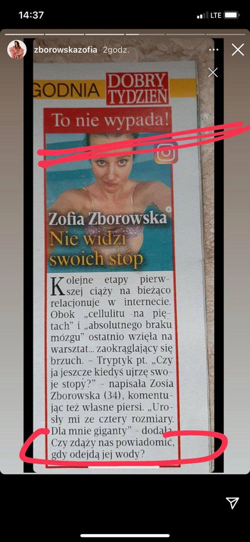 Zofia Zborowska udostępniła złośliwy artykuł na swój temat