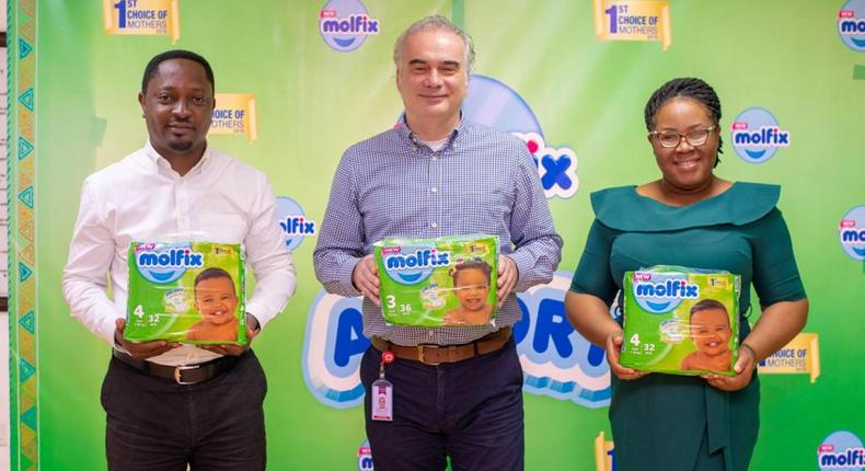 From Left to Right:  Sales Director, Motayo Latunji, Managing Director, Doruk Emiroglu, and Marketing Manager, Roseline Abaraonye at the internal launch of Molfix Air Dry.