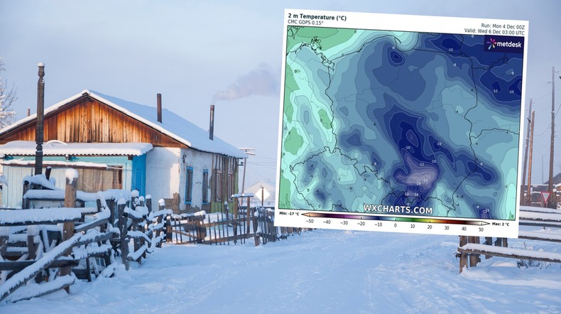 Zima nie odpuszcza. Kolejne dni przyniosą srogi mróz (mapa: wxcharts.com)