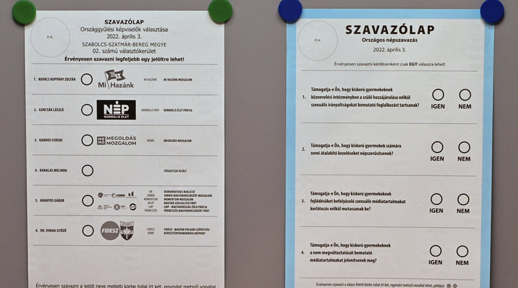 Az április 3-ai országgyűlési választás és a vele egy napon rendezett népszavazás szavazólapjai a budapesti ANY Biztonsági Nyomdában 2022. március 9-én. Kétféle (a magyarországi és levélben szavazáshoz szükséges) országos pártlistás szavazólapot, a 106 egyéni választókerület és a 12 nemzetiség országos listás szavazólapját, valamint a népszavazás kétféle (magyarországi és levélben szavazáshoz szükséges) szavazólapját nyomtatják, vagyis összesen 122 félét. Körülbelül 23 millió szavazólap készül a nyomdában. / Fotó: MTI/Illyés Tibor
