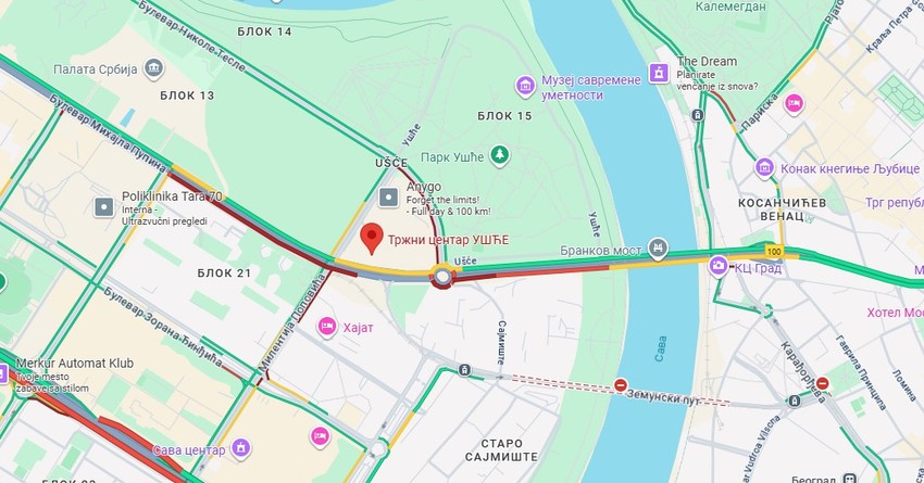 Gužve od Palate Srbija do Brankovg mosta