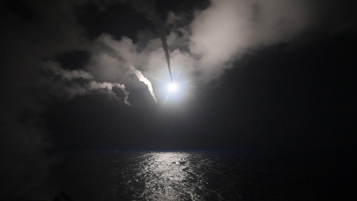 AT SEA MEDITERRANEAN SEA USA MISSILE STRIKE SYRIA (US military launches cruise missile attack at Syrian military airbase in Homs)