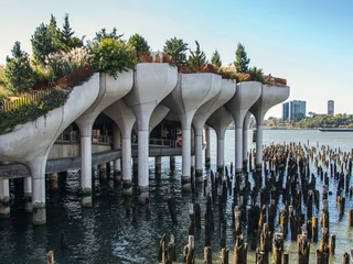 Wyspiarski park na nowojorskim molo Pier 55 „stoi” na 132 filarach przypominających kielichy. Można powiedzieć, że to najbardziej niezwykły na świecie park kieszonkowy.