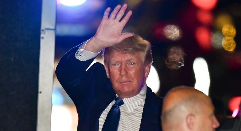 Former U.S. President Donald Trump arrives at Trump Tower in Manhattan on October 17, 2021 in New York City.
