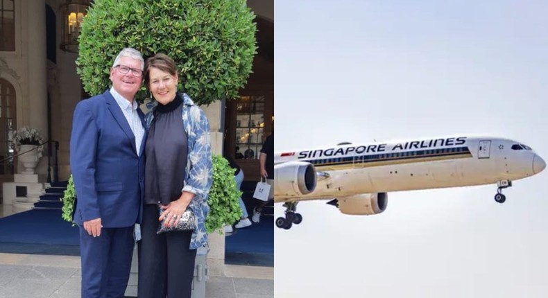 Side-by-side images of Gill and Warren Press and a Singapore Airlines aircraft.Gill and Warren Press/NurPhoto/Getty Images