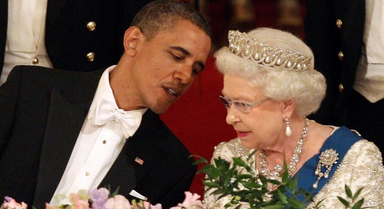 Queen Elizabeth II and President Barack Obama during a state banquet at Buckingham Palace on May 24, 2011.Lewis Whyld/AP