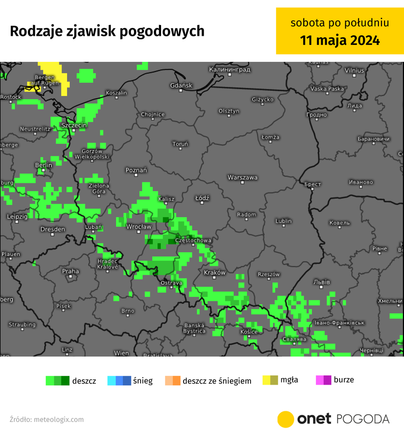 W sobotę przelotny deszcz możliwy jest na zachodzie i południu