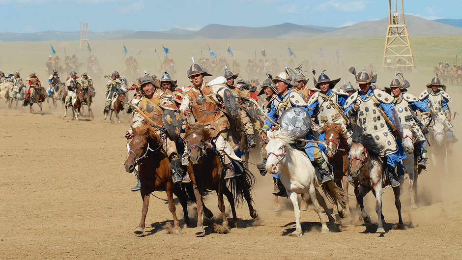 Pokaz historyczny jeźdzców mongolski z epoki Czyngis-chana, Ułan Bator, 17.08.2006