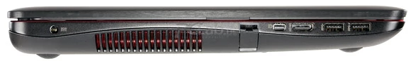 Lewa strona: gniazdo zasilacza, RJ-45, mini-DisplayPort, HDMI, 2 × USB 3.0