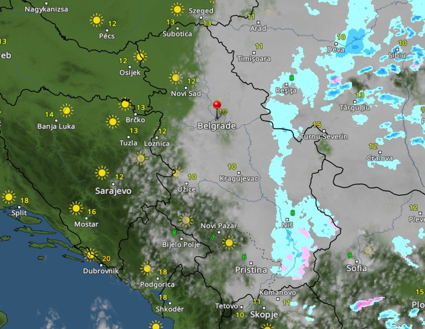 Kretanje nevremena u 12 časova sutra