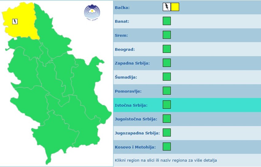 Meteoalarm za četvrtak