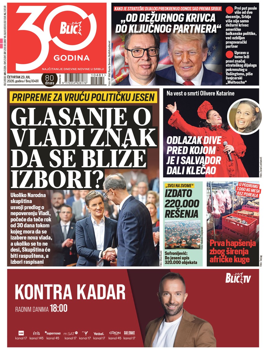Blic naslovna strana za 23.7.