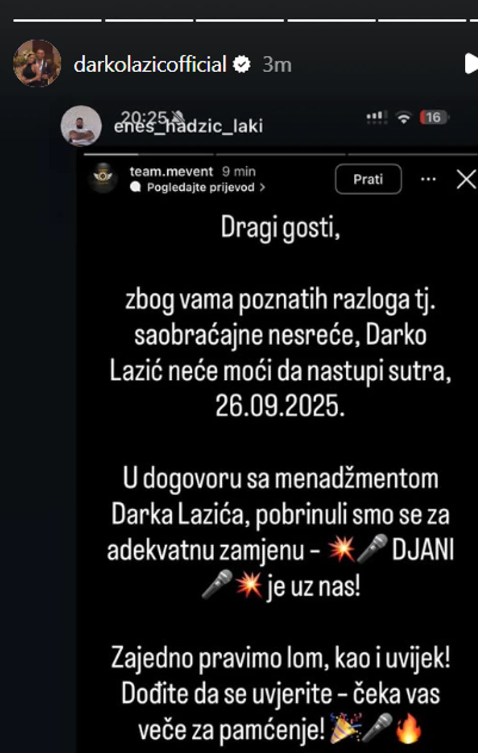 Darko Lazić otkazao nastup