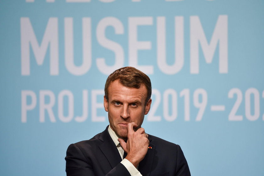 FILE PHOTO: French President Emmanuel Macron reacts during the inauguration of Centre Pompidou West 