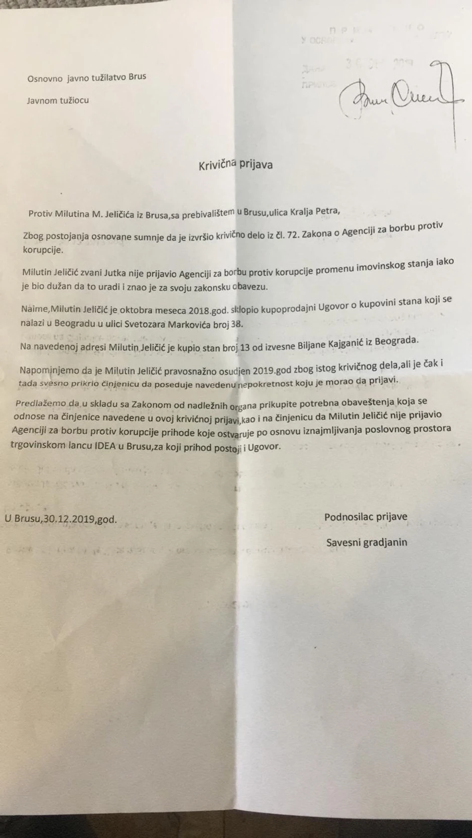 Krivična prijava "savesnog građanina"