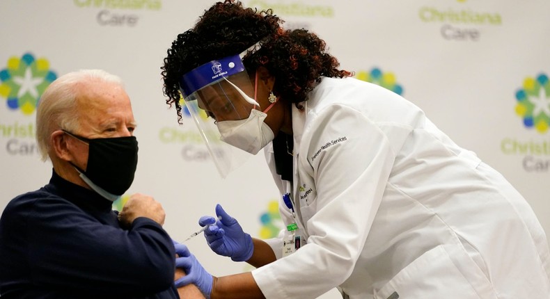 President-elect Joe Biden receives his first dose of the coronavirus vaccine on Monday.