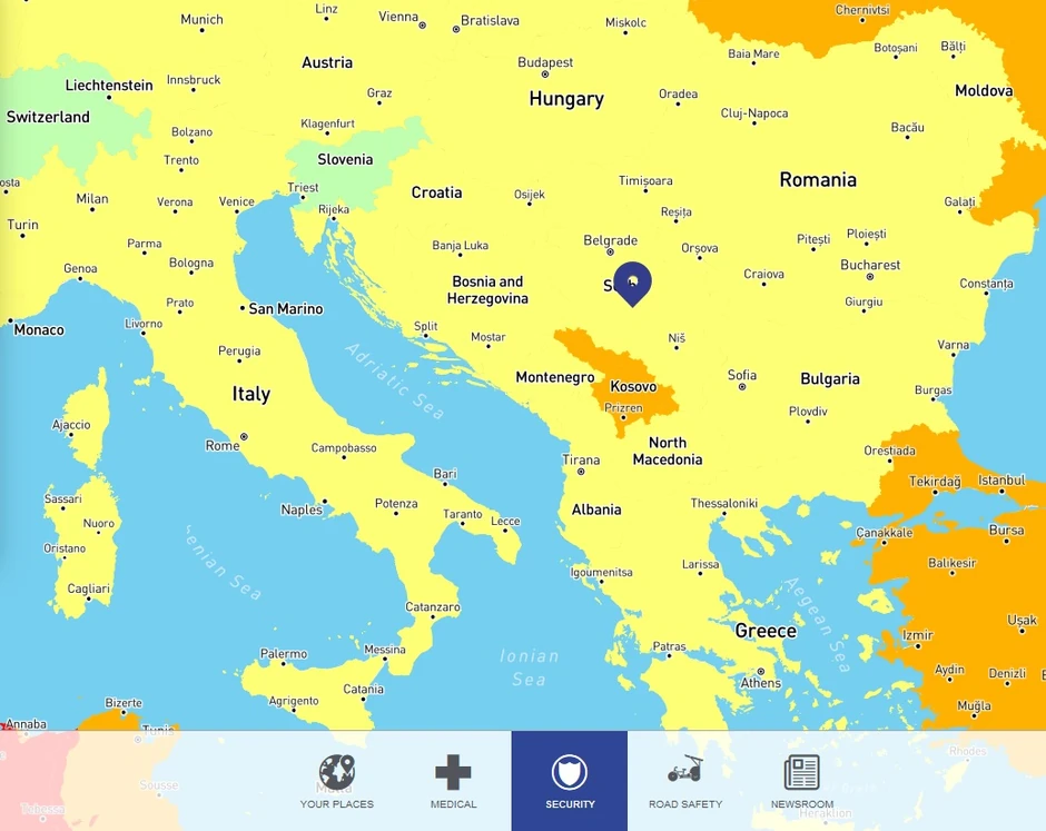 Po putnoj bezbednosti Srbija je niskorizična, kao i ostatak regiona, sem Kosova koje je visokorizično