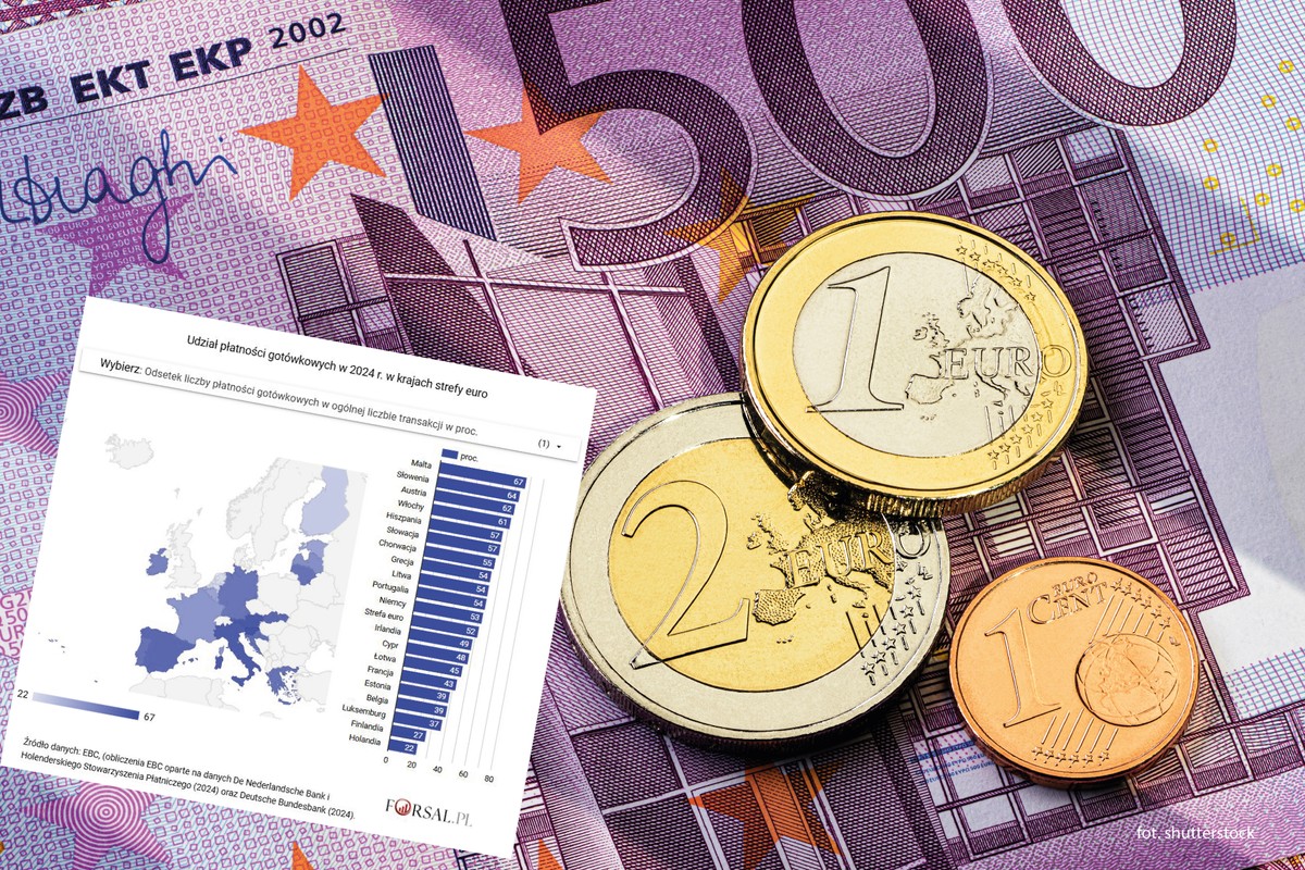 Udział płatności gotówkowych w 2024 r. w krajach strefy euro