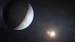 Wizja artystyczna układu planetarnego Kepler 47, składającego się z gwiazdy podwójnej