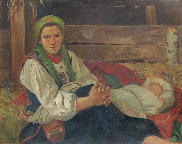 Wincenty Wodzinowski, Kobieta za śpiącym dzieckiem, b.d., własność prywatna