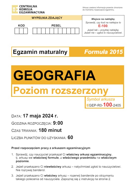 Matura 2024. Co było na egzaminie z geografii? [ARKUSZE CKE]