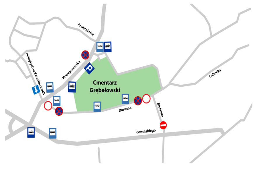 Wszystkich Świętych 2022. Zmiany organizacji ruchu w Krakowie