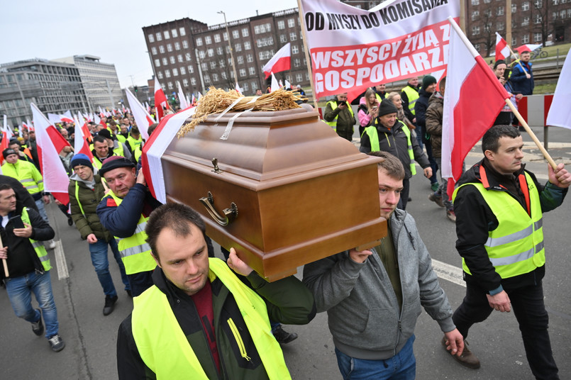 Protestujący rolnicy we Wrocławiu