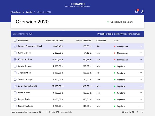 Lista naliczonych składek na PPK oraz eksport do instytucji finansowej (np. TFI)