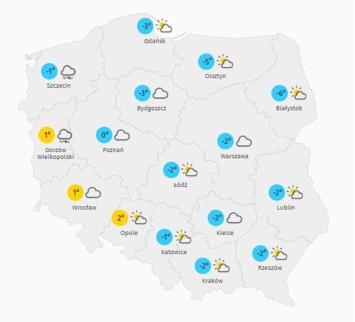 Prognozowana temperatura powietrza na wtorek 28 grudnia