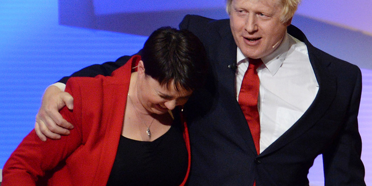 Scottish Conservatives leader Ruth Davidson with Boris Johnson, the former London mayor, at the European Union referendum debate at Wembley Arena in London on Tuesday.