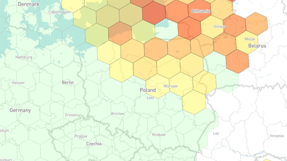 Mapa zakłóceń GPS nad Polską 10 czerwca 2026 r.