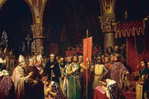 Louis VII takes the banner in the Basilica of Saint -Denis, 1147 by Jean Baptiste Mauzaisse