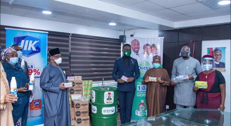 Dettol and Jik donate hygiene products to the Federal Ministry of Health.  (RB Nigeria)