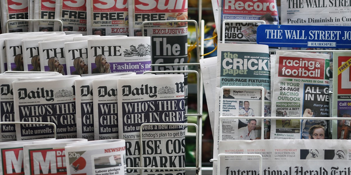 UK newspaper stand.