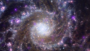 Messier 74, nicknamed the Phantom Galaxy for its dimness, comes to life when Chandra revealed its X-ray activity (purple) alongside observations from Hubble and Webb.X-ray: NASA/CXC/SAO; Optical: NASA/ESA/STScI; IR NASA/ESA/CSA/STScI, J. Lee and the PHANGS-JWST Team; Image Processing: N. Wolk and K. Arcand