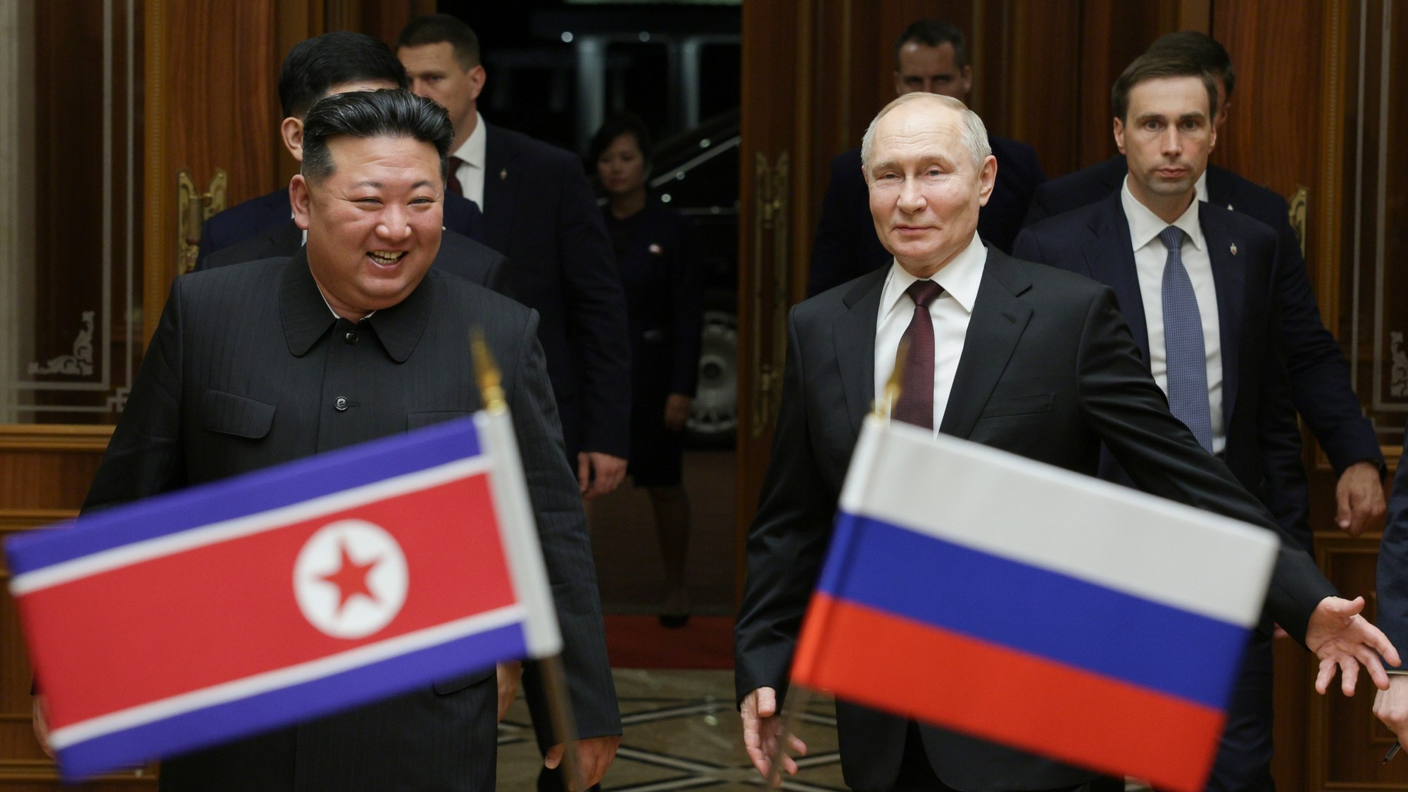 Severokórejský vodca Kim Čong-un a ruský prezident Vladimir Putin. 