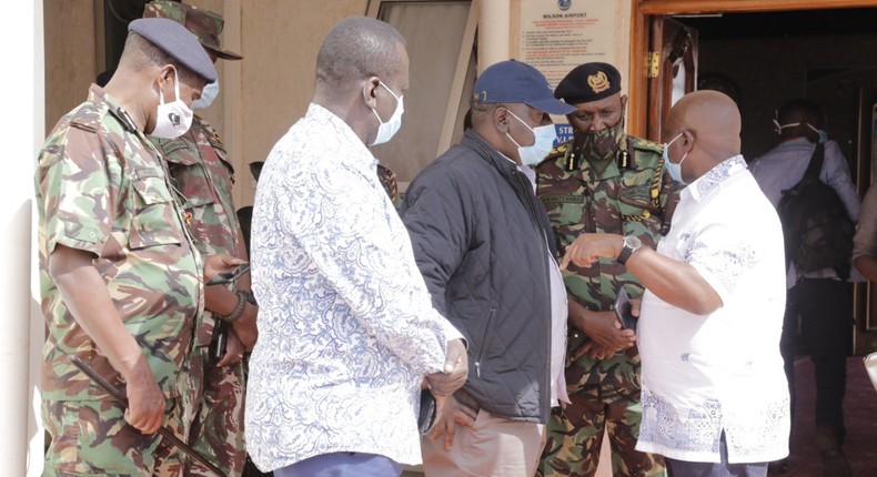 File image of Interior CS Fred Matiang'i and IG Hillary Mutyambai during a recent visit to Marsabit